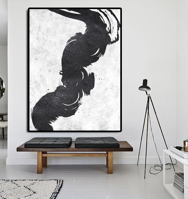 Extra Large 72" Acrylic Painting,Black And White Minimal Painting On Canvas - Custom Oil Painting